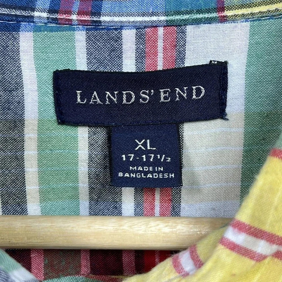 LANDS END Mens Plaid Button Down Shirt Long Sleeve Multicolor Size XL 17-17 1/2 - Picture 5 of 6